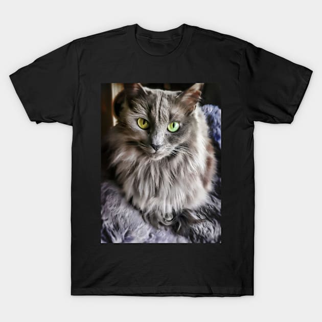 Green Eyes Grey Fur T-Shirt by PandLCreations